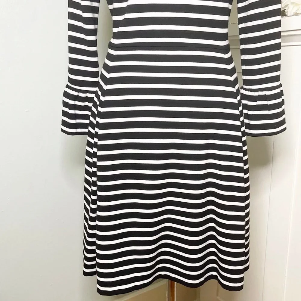 Kate Spade Broome Street Black & White Stripe Fit & Flare Dress Large